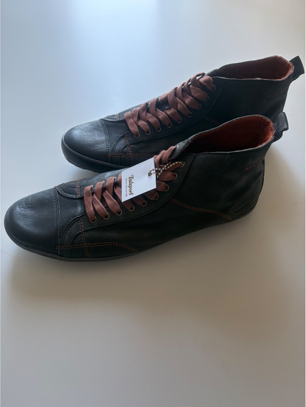 Valsport Black Leather High-Top 43 Sneakers with Brown Laces